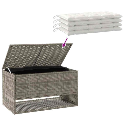 Szürke polyrattan kültéri párna doboz 100x55x55,5 cm