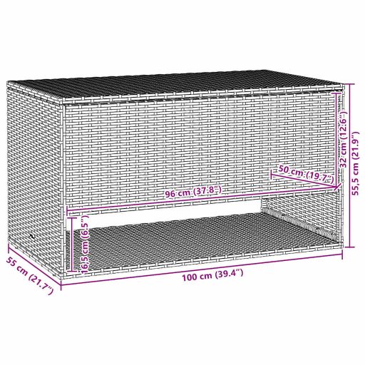 Szürke polyrattan kültéri párna doboz 100x55x55,5 cm