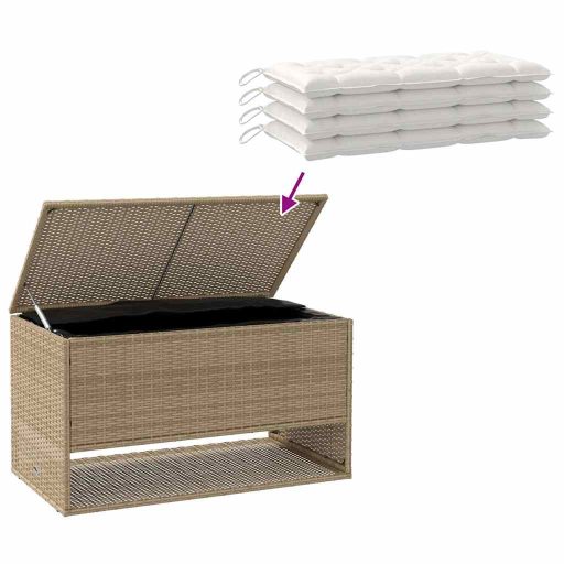 Bézs polyrattan kültéri párna doboz 100x55x55,5 cm