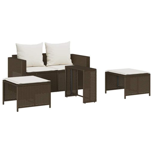5 részes polyrattan kerti kanapé garnitúra párnákkal stackable