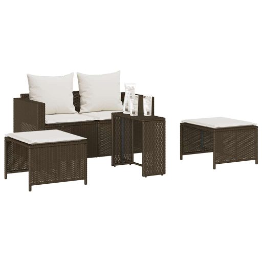 5 részes polyrattan kerti kanapé garnitúra párnákkal stackable