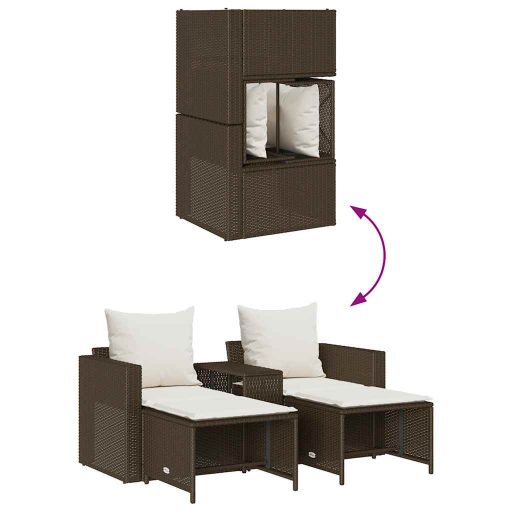5 részes polyrattan kerti kanapé garnitúra párnákkal stackable