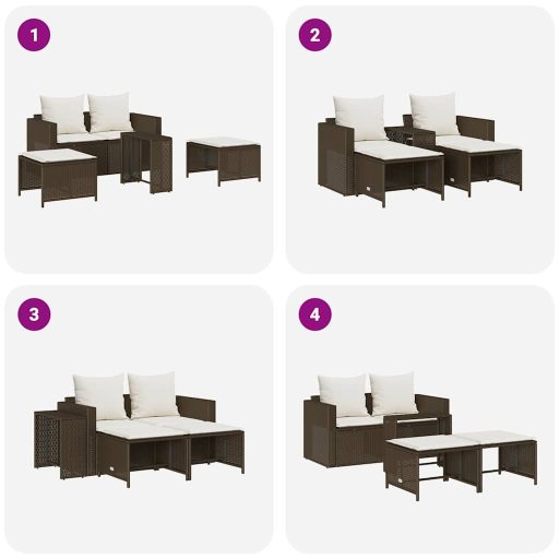 5 részes polyrattan kerti kanapé garnitúra párnákkal stackable
