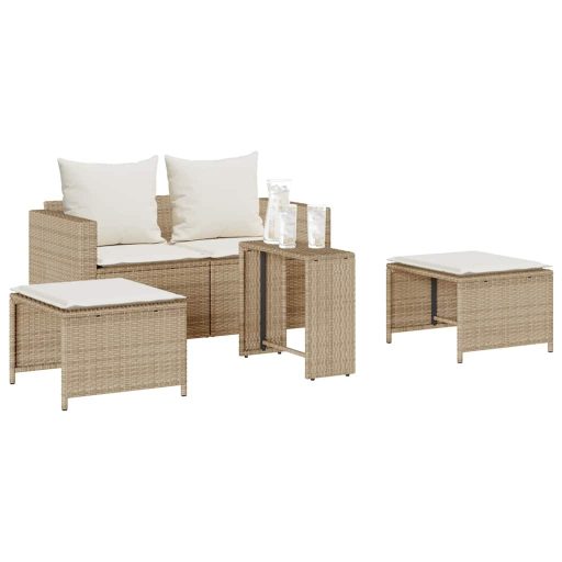 5 részes polyrattan kerti kanapé garnitúra párnákkal stackable