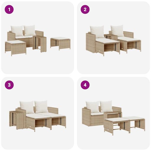 5 részes polyrattan kerti kanapé garnitúra párnákkal stackable