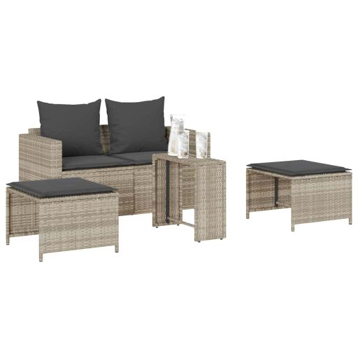 5 részes polyrattan kerti kanapé garnitúra párnákkal stackable