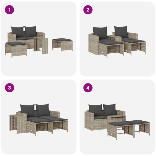 5 részes polyrattan kerti kanapé garnitúra párnákkal stackable