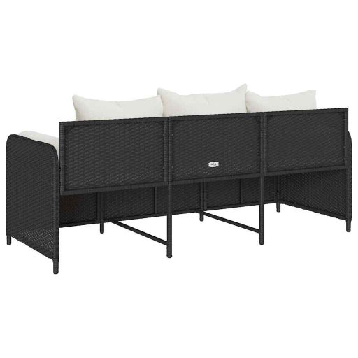 Fekete 3 személyes polyrattan kerti kanapé párnákkal
