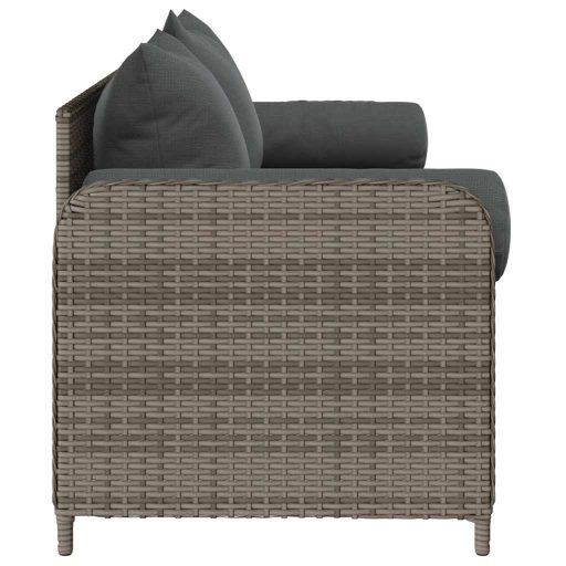 3 személyes szürke polyrattan kerti kanapé párnával