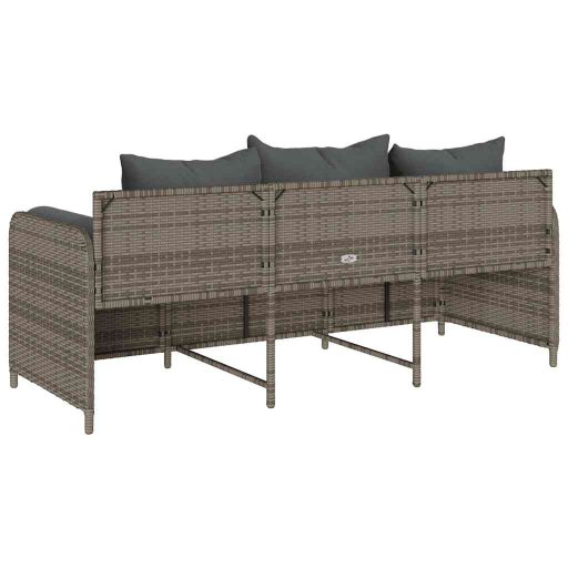 3 személyes szürke polyrattan kerti kanapé párnával