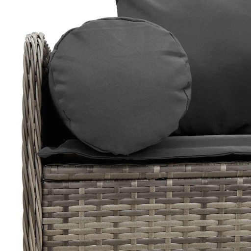 3 személyes szürke polyrattan kerti kanapé párnával