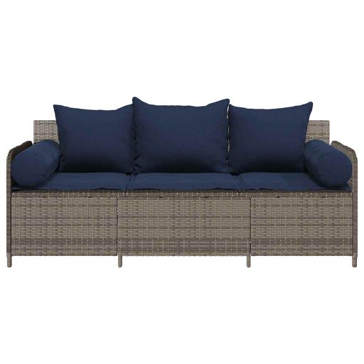 3 személyes szürke polyrattan kerti kanapé párnával