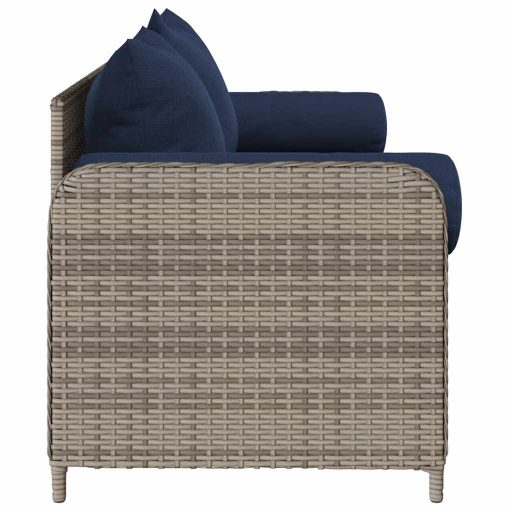 3 személyes szürke polyrattan kerti kanapé párnával