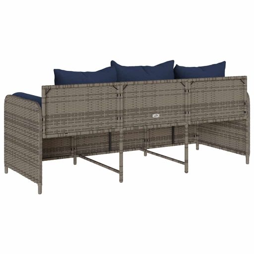 3 személyes szürke polyrattan kerti kanapé párnával