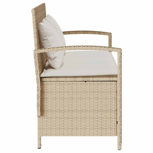 Bézs polyrattan kerti tárolópad párnával