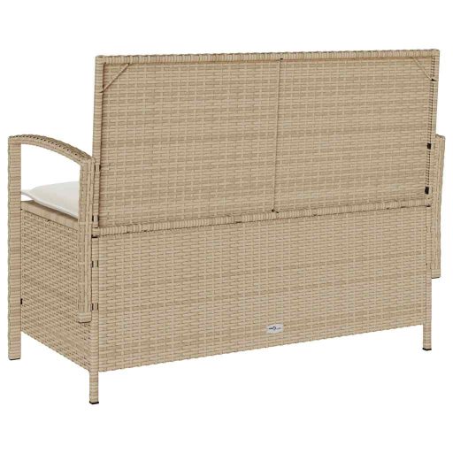 Bézs polyrattan kerti tárolópad párnával