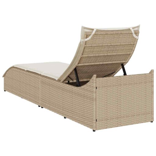Összecsukható napozóágy párnával és tárolóval bézs polyrattan