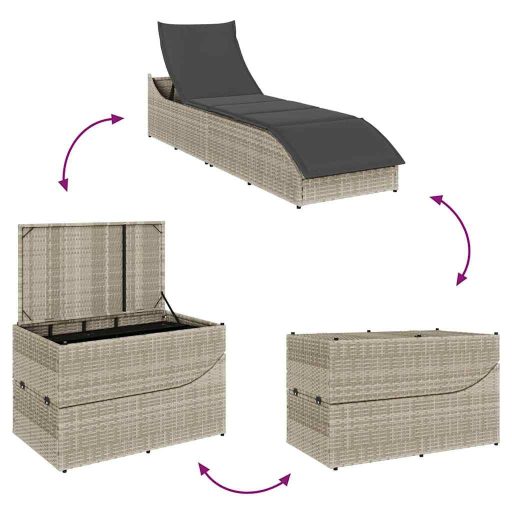 Összecsukható napozóágy párnával és tárolóval polyrattan
