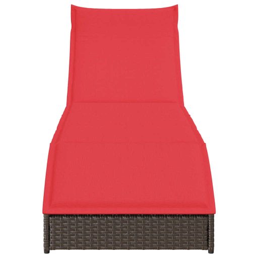 Összecsukható napozóágy párnával és tárolóval barna polyrattan