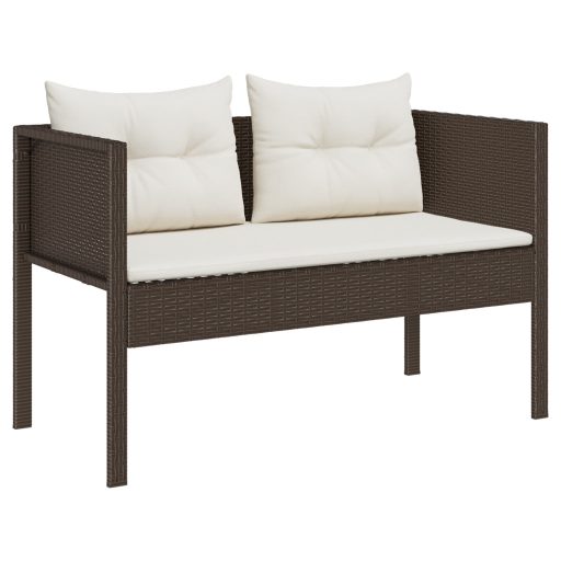 Kültéri Kanapé Szett Barna és Krém Rattan, Fa, Textil Közepes