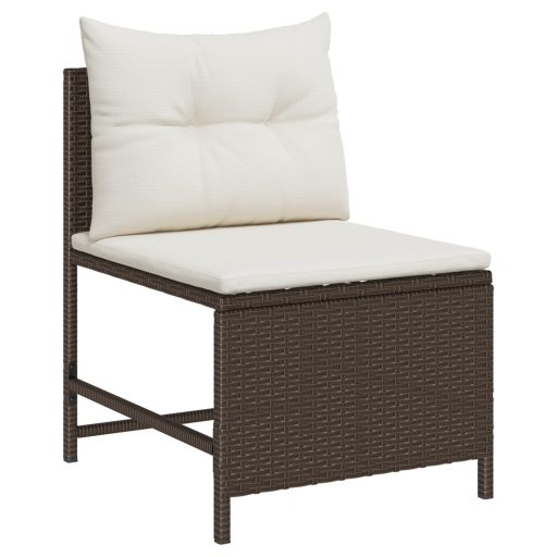 Kültéri Kanapé Szett Barna és Krém Rattan, Fa, Textil Közepes