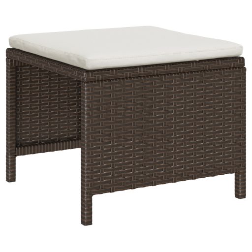 Kültéri Kanapé Szett Barna és Krém Rattan, Fa, Textil Közepes
