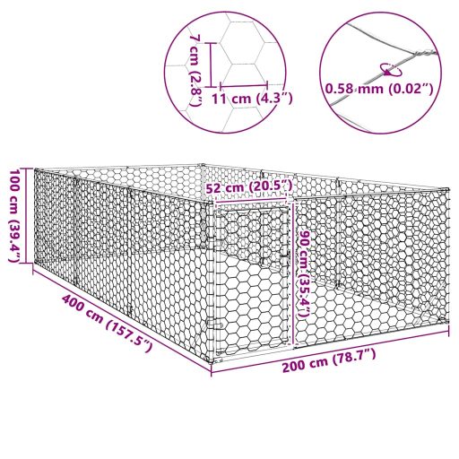 Kültéri kutyafuttató ajtóval 2x4x1 m horganyzott acélból
