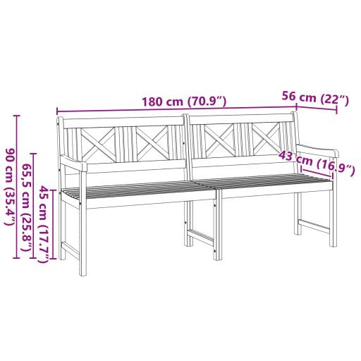 Kerti Pad 180x56x90 cm Tömör Akácfából