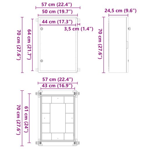 Szabályozó Szekrény IP65 Vízálló Szürke 50x24,5x70 cm ABS Műanyag