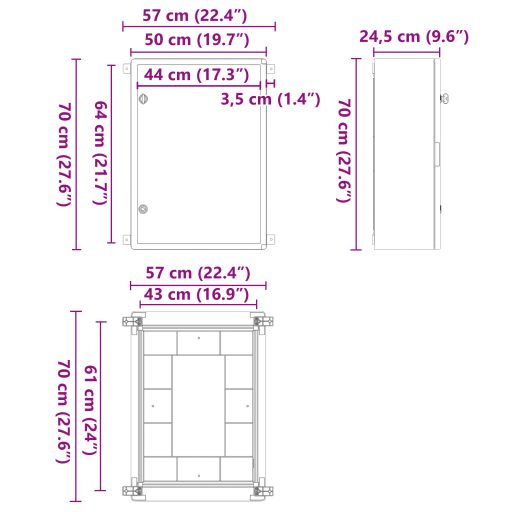 Vezérlőszekrény IP65 Vízhatlan Szürke 50x24,5x70 cm ABS Műanyag