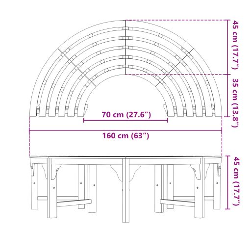 Kültéri Fa Pad Félkör 160 cm Tömör Eukaliptusz