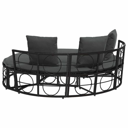 Fekete polyrattan kültéri napozóágy baldachin nélkül