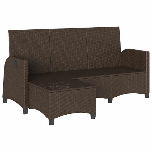 L-alakú barna polyrattan fekvő kerti kanapé párnákkal