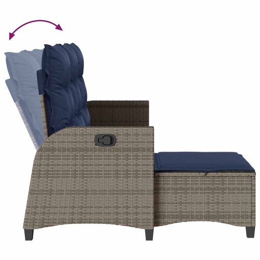 L-alakú szürke polyrattan fekvő kerti kanapé párnákkal