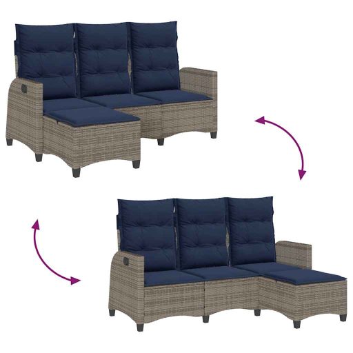 L-alakú szürke polyrattan fekvő kerti kanapé párnákkal