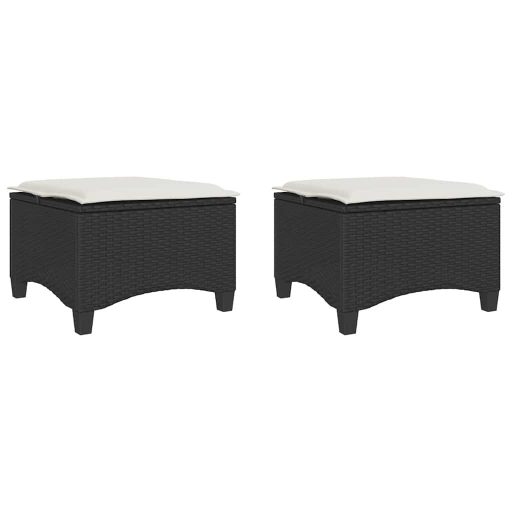 2 db fekete polirattan kerti székek párnákkal 55x55x36 cm
