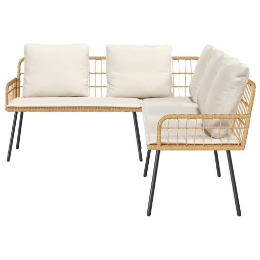 L-alakú kanapé természetes 231x173x78 cm polirattan