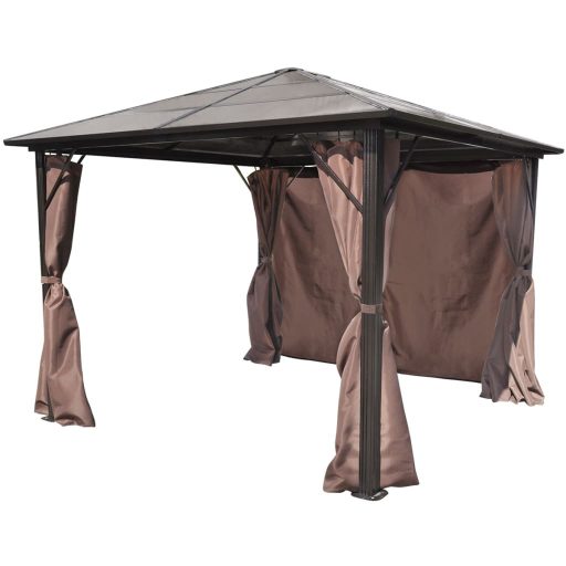 Alumínium kerti pavilon barna függönnyel 300 x 300 cm