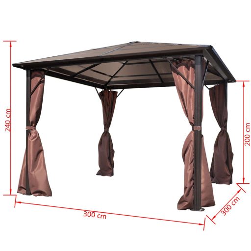 Alumínium kerti pavilon barna függönnyel 300 x 300 cm