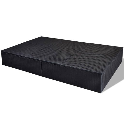 Fekete kétszemélyes polyrattan napozóágy párnával