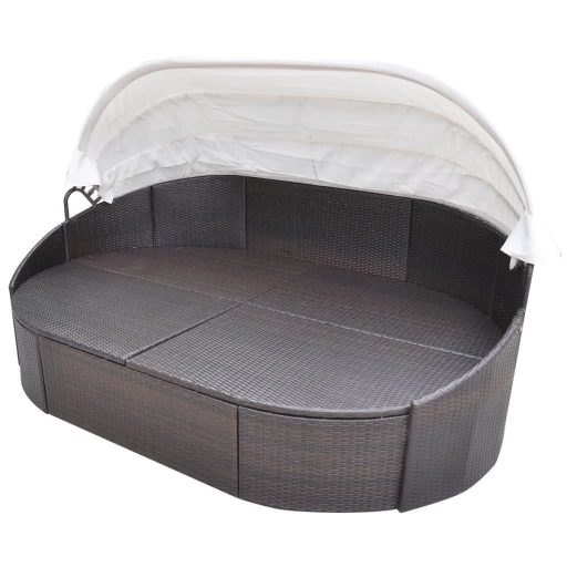 Barna polyrattan kültéri napozóágy tetővel