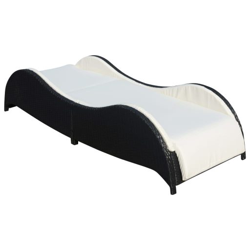 Fekete polyrattan napozóágy párnával