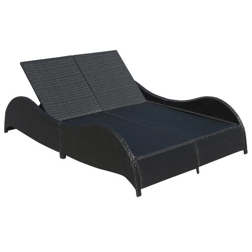 Fekete kétszemélyes polyrattan napozóágy párnával