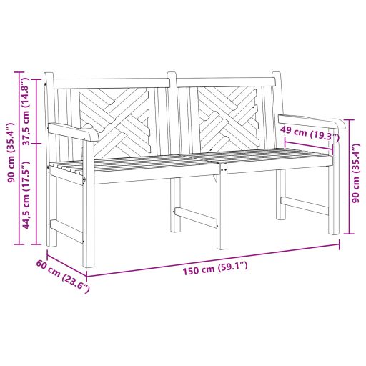 Kerti pad Barna 150 x 60 x 90 cm Tömör tíkfa