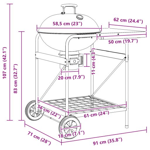 Fekete Faszenes Grill Fiókkal és Tetővel 96x72x113 cm