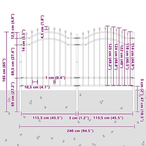 Kerti Kerítés Szürke 165 cm Porszórt Acél