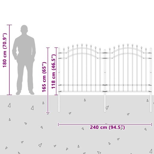 Kerti Kerítés Szürke 165 cm Porszórt Acél