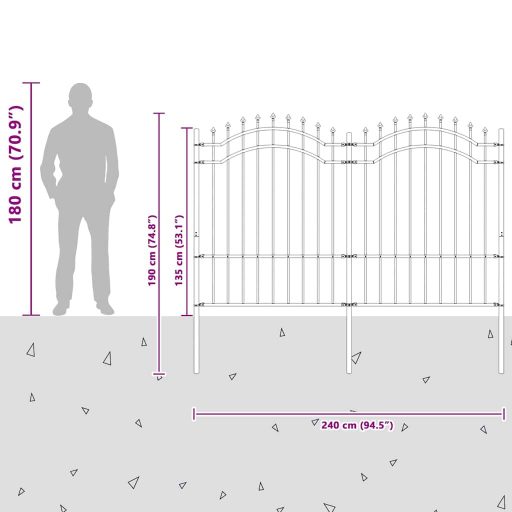 Kerti Kerítés Szürke 190 cm Porszórt Acél