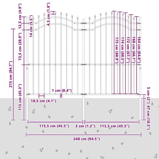 Kerti Kerítés Szürke 215 cm Porszórt Acél