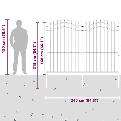 Kerti Kerítés Szürke 215 cm Porszórt Acél